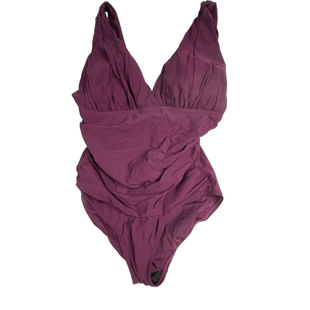 La Blanca by Rod Beattie One Piece Swimsuit Size 14 Purple Plunge Monokini
